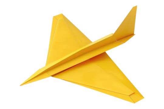 Yellow paper plane isolated on transparent background