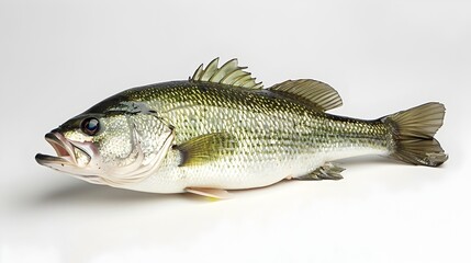 Freshly Caught Bass on Clean White Background Showcasing Vibrant Colors and Detailed Scales