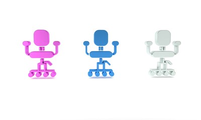 Colorful Office chair icon isolated on white background. Minimalism concept. 3D render illustration