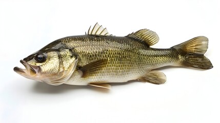 Freshly Caught Vibrant Bass with Detailed Scales on Clean White Background