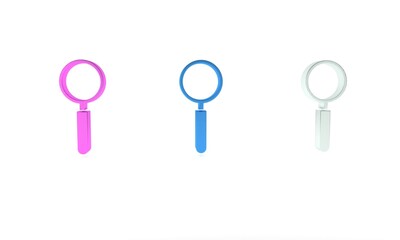Colorful Magnifying glass icon isolated on white background. Search, focus, zoom, business symbol. Minimalism concept. 3D render illustration