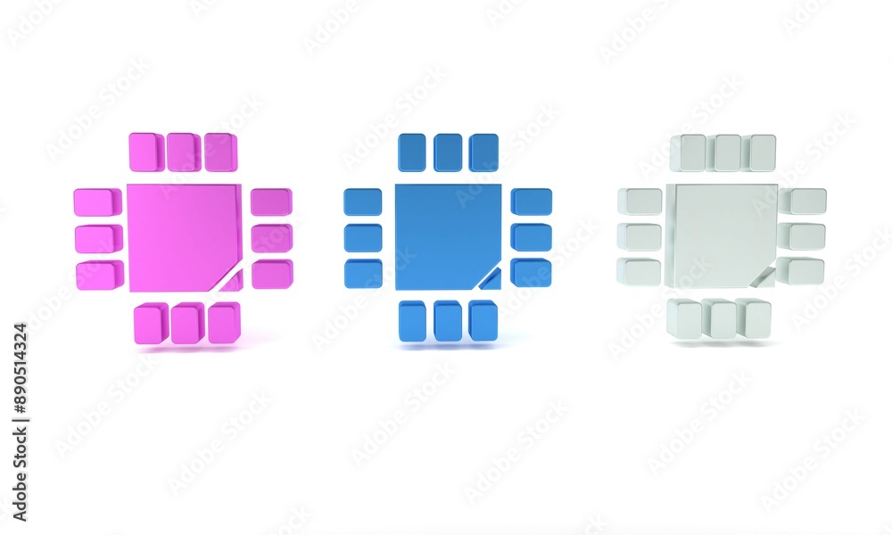 Aufkleber Colorful Computer processor with microcircuits CPU icon isolated on white background. Chip or cpu with circuit board. Micro processor. Minimalism concept. 3D render illustration