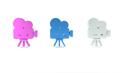 Colorful Retro cinema camera icon isolated on white background. Video camera. Movie sign. Film projector. Minimalism concept. 3D render illustration