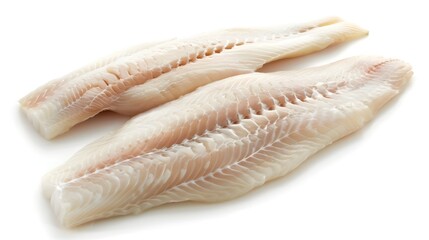 Detailed Fresh Catfish Fillet on White Background Showcasing Smooth Texture and Pure White Flesh