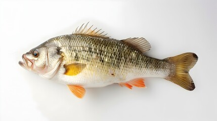 Fototapeta premium Whole Fresh Perch on Clean White Background with Smooth Scales