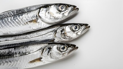 Shiny Silver Smelt on White Background,Highlighting Fresh Texture in Minimalistic Setup
