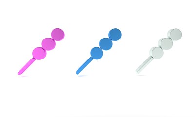 Colorful Meatballs on wooden stick icon isolated on white background. Skewer with meat. Minimalism concept. 3D render illustration