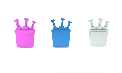 Colorful Chicken leg in package box icon isolated on white background. Chicken drumstick. Minimalism concept. 3D render illustration