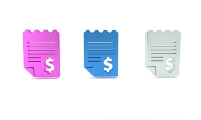 Colorful Paper or financial check icon isolated on white background. Paper print check, shop receipt or bill. Minimalism concept. 3D render illustration