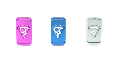 Colorful Food ordering pizza icon isolated on white background. Order by mobile phone. Restaurant food delivery concept. Minimalism concept. 3D render illustration