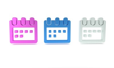 Naklejka premium Colorful Calendar icon isolated on white background. Event reminder symbol. Minimalism concept. 3D render illustration