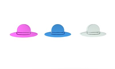 Colorful Elegant women hat icon isolated on white background. Minimalism concept. 3D render illustration