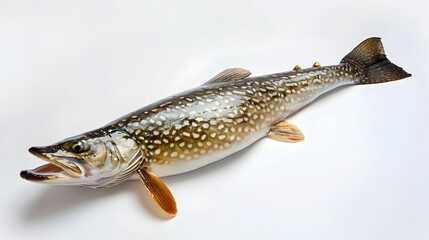 Obraz premium Whole fresh pike with smooth scales on simple white background