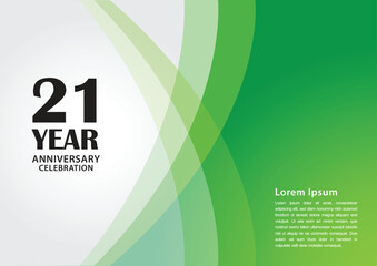 21 year anniversary celebration logotype on green background for poster, banner, leaflet, flyer, brochure, web, invitations or greeting card, 21 number design, 21th Birthday invitation