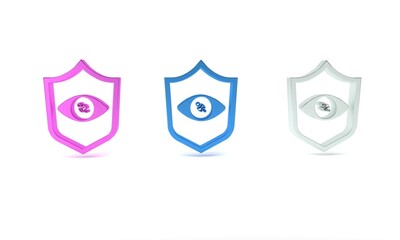 Colorful Shield eye scan icon isolated on white background. Scanning eye. Security check symbol. Cyber eye sign. Minimalism concept. 3D render illustration