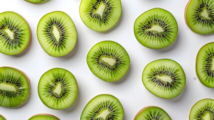 Fototapeta premium Vibrant Kiwi Fruit Slices on Clean White Background Showcasing Lush Green Hue and Unique Seed