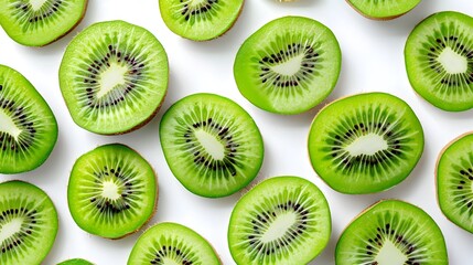 Fototapeta premium Vibrant Kiwi Fruit Slices on a Pristine White Background