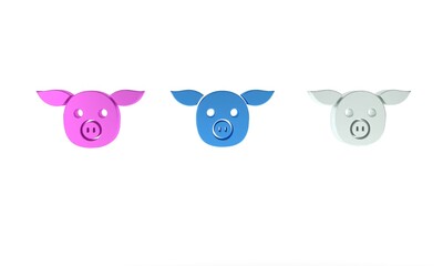 Obraz premium Colorful Pig icon isolated on white background. Animal symbol. Minimalism concept. 3D render illustration