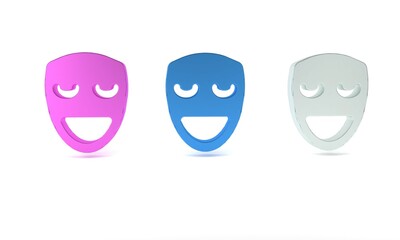 Colorful Comedy theatrical mask icon isolated on white background. Minimalism concept. 3D render illustration
