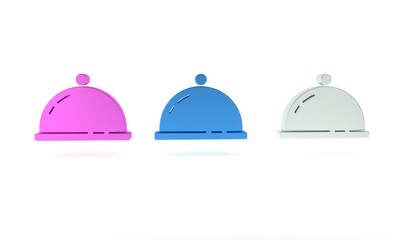 Colorful Covered with a tray of food icon isolated on white background. Tray and lid sign. Restaurant cloche with lid. Minimalism concept. 3D render illustration