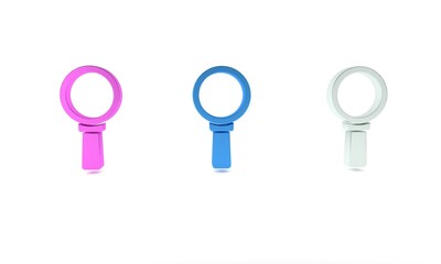 Colorful Magnifying glass icon isolated on white background. Search, focus, zoom, business symbol. Minimalism concept. 3D render illustration