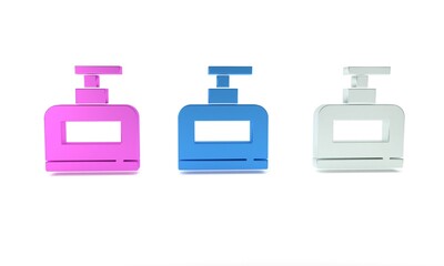 Colorful Bottle of shampoo icon isolated on white background. Minimalism concept. 3D render illustration