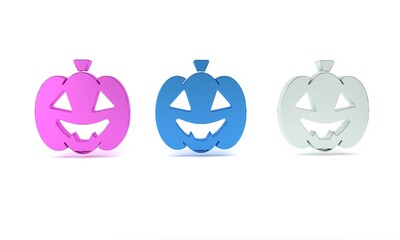 Colorful Pumpkin icon isolated on white background. Happy Halloween party. Minimalism concept. 3D render illustration