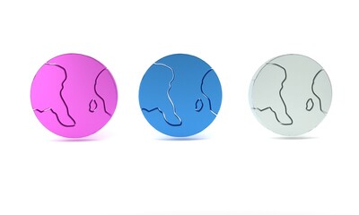 Colorful Earth globe icon isolated on white background. World or Earth sign. Global internet symbol. Geometric shapes. Minimalism concept. 3D render illustration