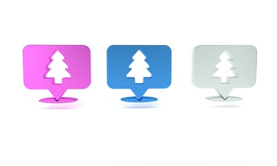 Colorful Location of the forest on a map icon isolated on white background. Minimalism concept. 3D render illustration