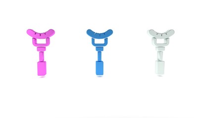 Colorful Sausage on the fork icon isolated on white background. Grilled sausage and aroma sign. Minimalism concept. 3D render illustration