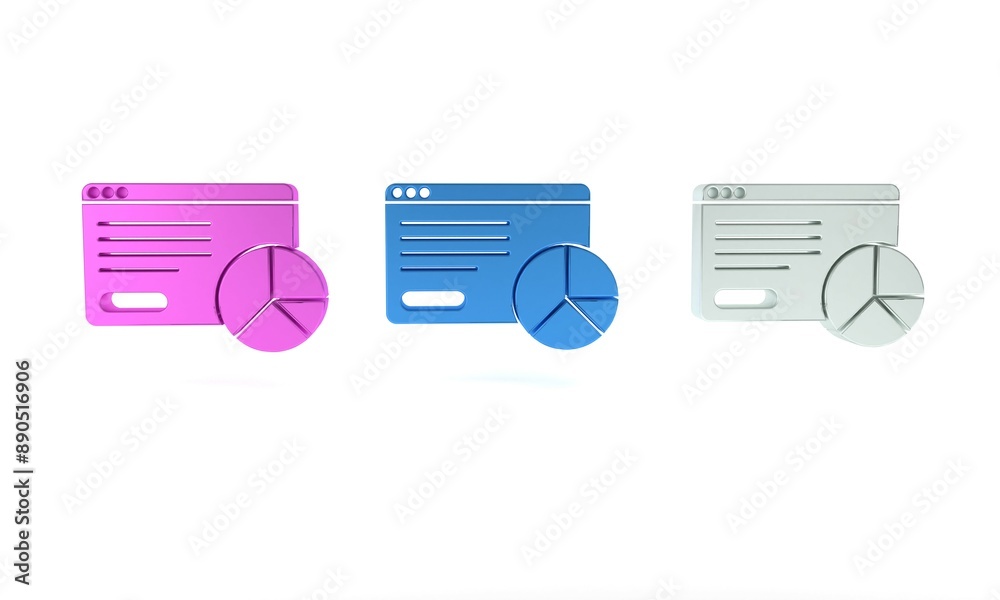 Poster colorful web analytics information and development website statistic icon isolated on white backgrou