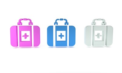 Colorful First aid kit icon isolated on white background. Medical box with cross. Medical equipment for emergency. Healthcare concept. Minimalism concept. 3D render illustration