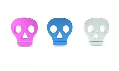 Colorful Skull icon isolated on white background. Minimalism concept. 3D render illustration