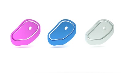 Colorful Steak meat icon isolated on white background. Minimalism concept. 3D render illustration