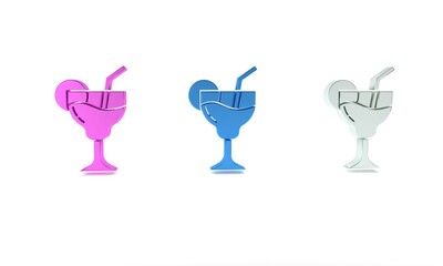Colorful Cocktail and alcohol drink icon isolated on white background. Minimalism concept. 3D render illustration