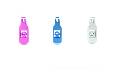 Colorful Beer bottle icon isolated on white background. Minimalism concept. 3D render illustration