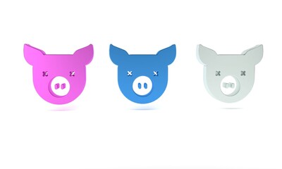 Fototapeta premium Colorful Pig icon isolated on white background. Animal symbol. Minimalism concept. 3D render illustration
