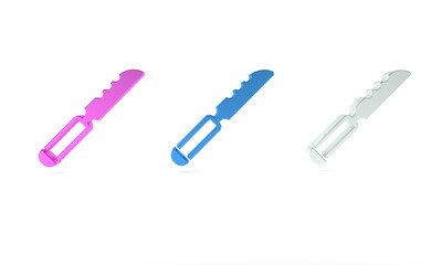 Colorful Bread knife icon isolated on white background. Cutlery symbol. Minimalism concept. 3D render illustration