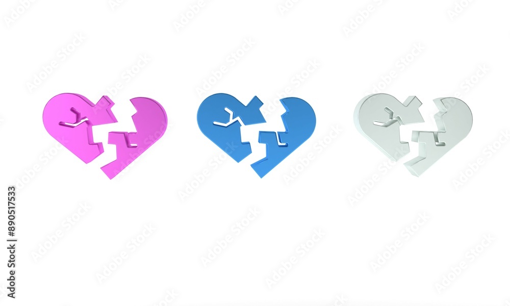 Canvas Prints Colorful Broken heart or divorce icon isolated on white background. Love symbol. Valentines day. Minimalism concept. 3D render illustration