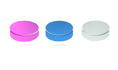 Colorful Hockey puck icon isolated on white background. Minimalism concept. 3D render illustration