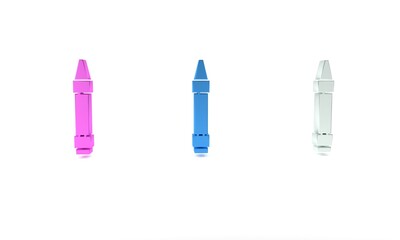 Colorful Wax crayons for drawing icon isolated on white background. Minimalism concept. 3D render illustration