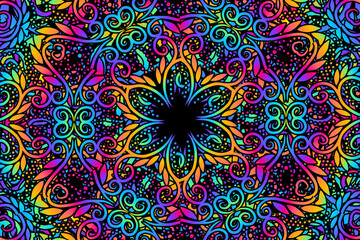 Luxurious batik flower line art pattern of indonesian culture traditional caleidoscope 