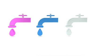 Colorful Water tap with a falling water drop icon isolated on white background. Minimalism concept. 3D render illustration