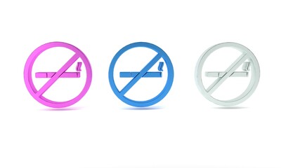 Colorful No Smoking icon isolated on white background. Cigarette symbol. Minimalism concept. 3D render illustration