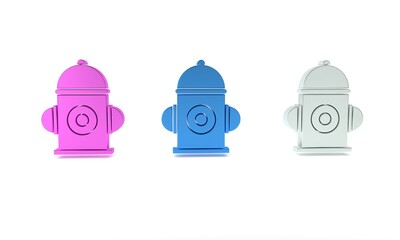 Colorful Fire hydrant icon isolated on white background. Minimalism concept. 3D render illustration