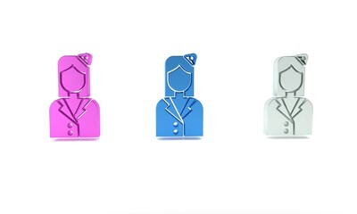 Colorful Stewardess icon isolated on white background. Minimalism concept. 3D render illustration