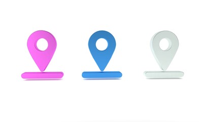 Colorful Map pin icon isolated on white background. Navigation, pointer, location, map, gps, direction concept. Minimalism concept. 3D render illustration