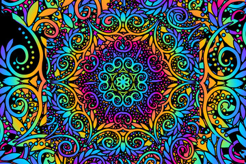 Luxurious batik flower line art pattern of indonesian culture traditional caleidoscope 