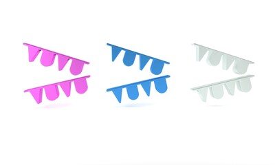 Colorful Carnival garland with flags icon isolated on white background. Party pennants for birthday celebration, festival decoration. Minimalism concept. 3D render illustration