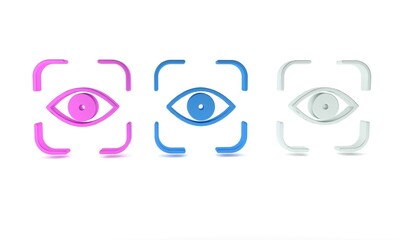 Colorful Eye scan icon isolated on white background. Scanning eye. Security check symbol. Cyber eye sign. Minimalism concept. 3D render illustration